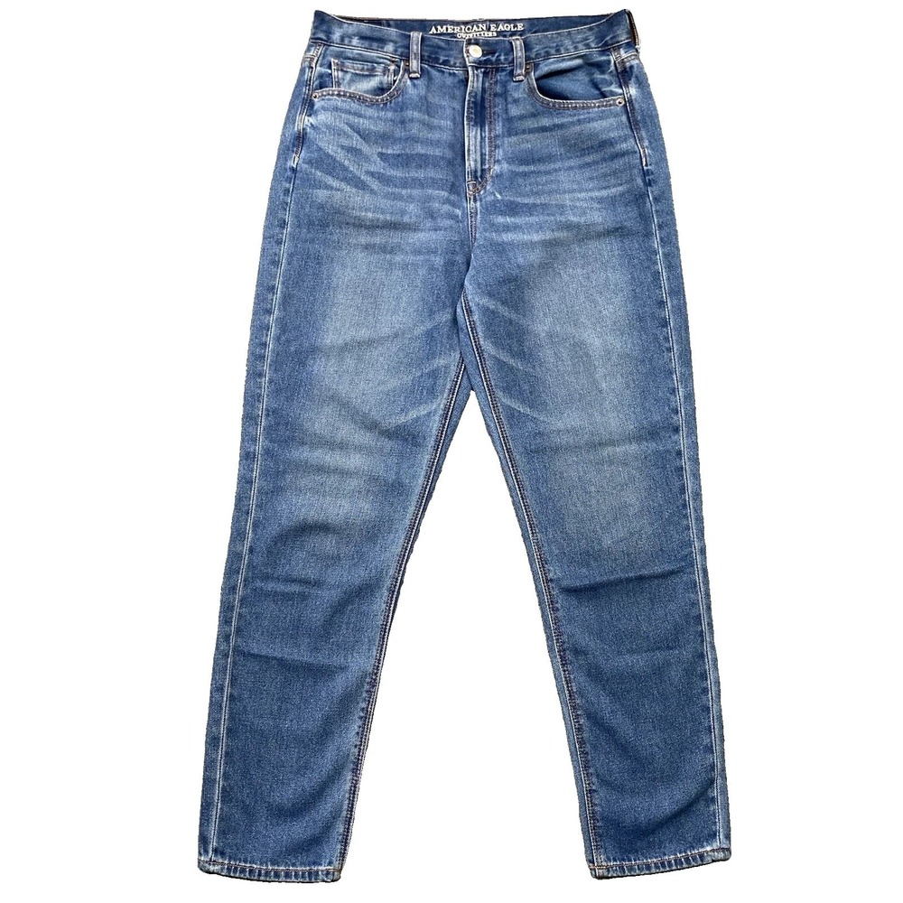 American Eagle Mom Jeans Size 8 Blue Medium Wash High Rise Tapered Inseam 28"